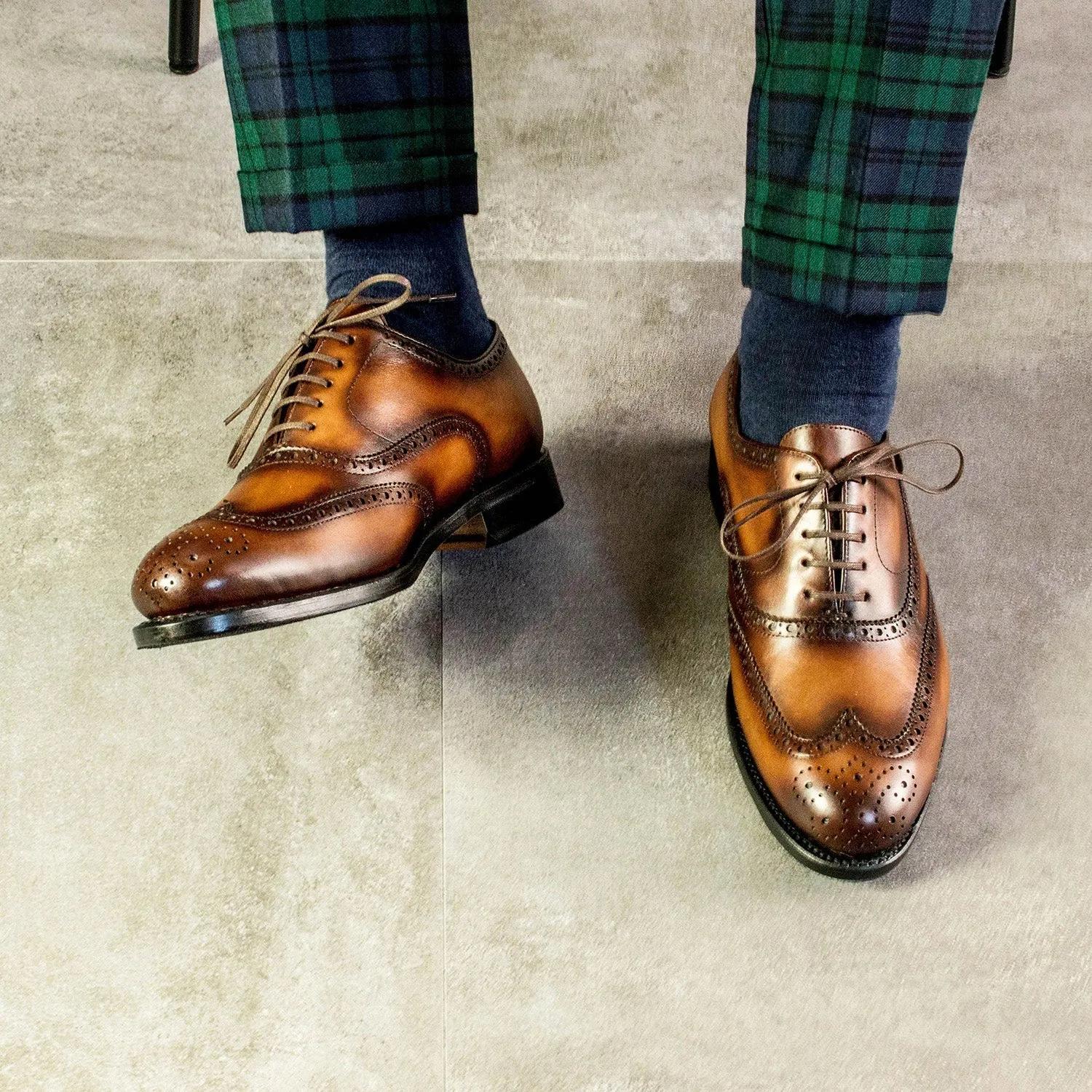 Ambrogio Bespoke Men's Shoes Brown Calf-Skin Leather Full Brogue Oxfords (AMB2324)