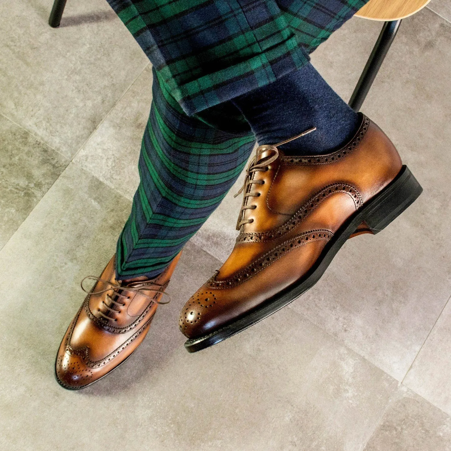 Ambrogio Bespoke Men's Shoes Brown Calf-Skin Leather Full Brogue Oxfords (AMB2324)