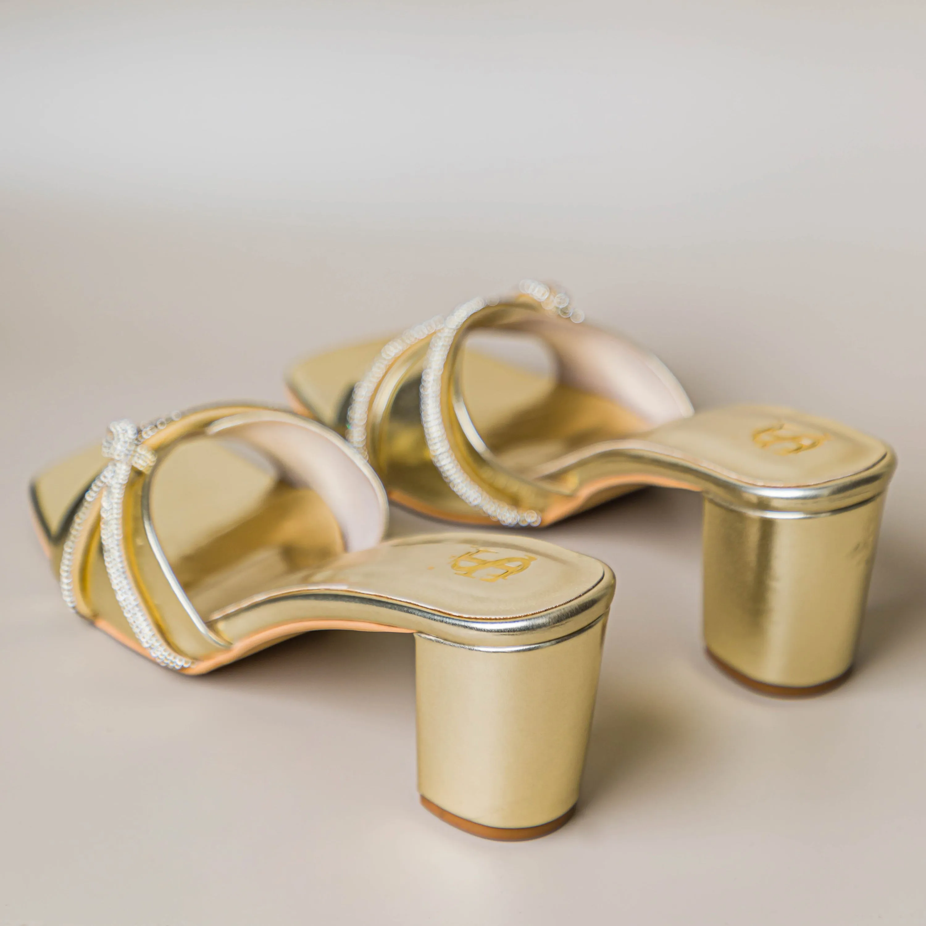 Andria Gold Lacey mules