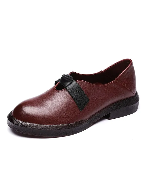 Autumn Soft Leather Bowknot Retro Flat Shoes