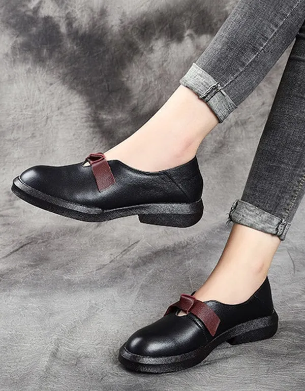 Autumn Soft Leather Bowknot Retro Flat Shoes