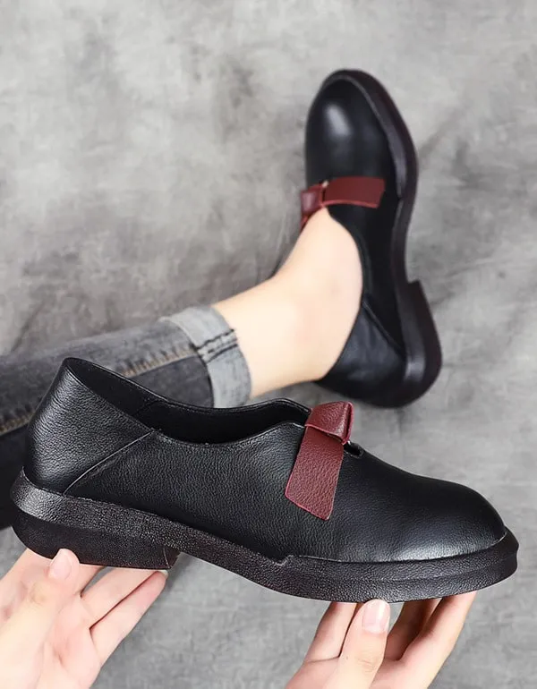 Autumn Soft Leather Bowknot Retro Flat Shoes