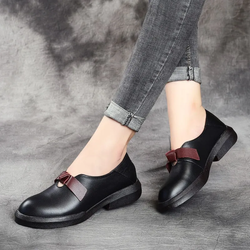 Autumn Soft Leather Bowknot Retro Flat Shoes