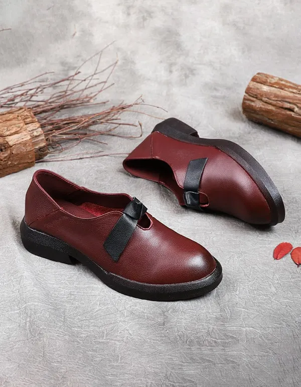 Autumn Soft Leather Bowknot Retro Flat Shoes