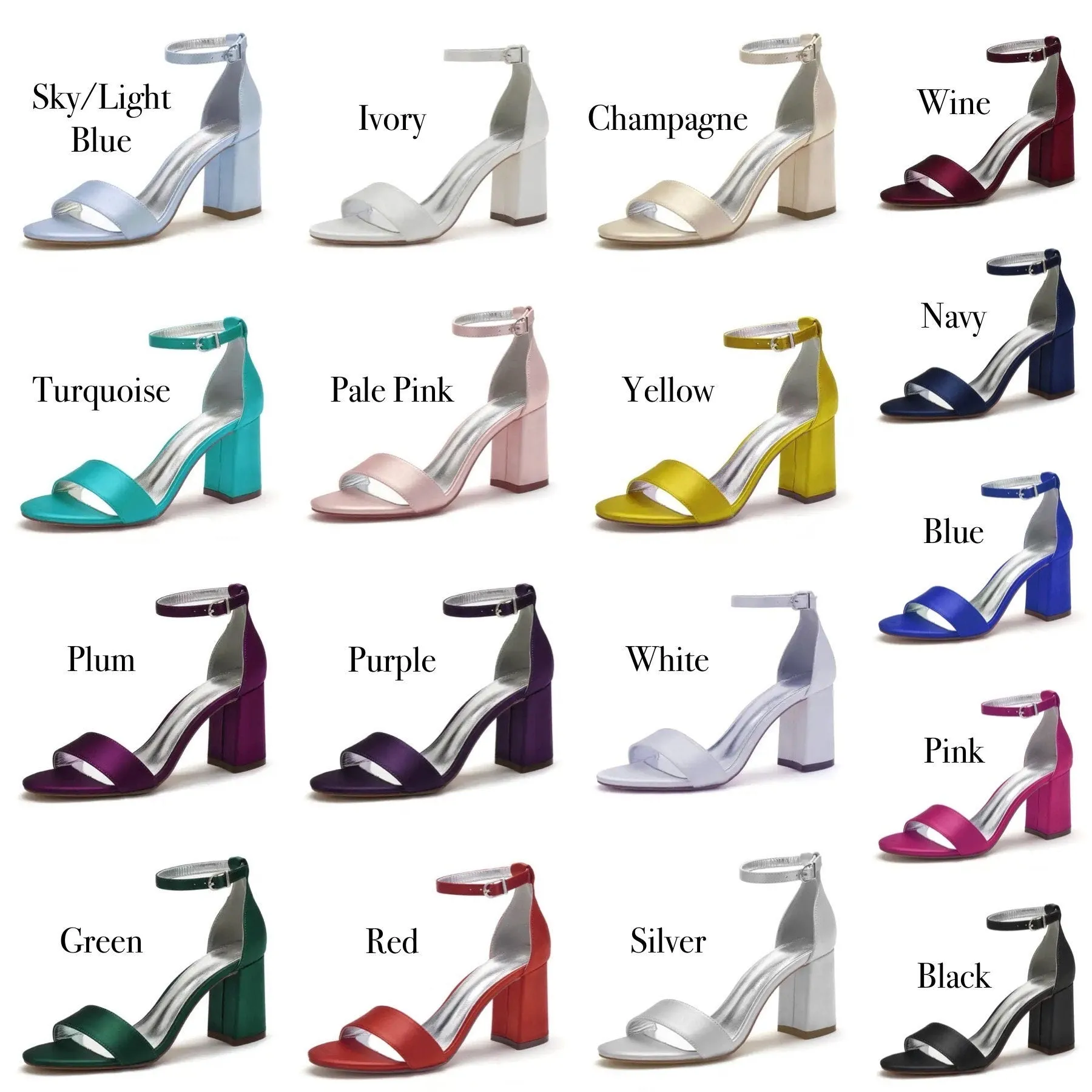 Beautiful Blue Satin Shoes, Block Heel Wedding Shoes, Bow Bridal Shoes