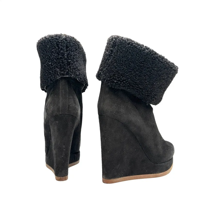 Black Suede & Shearling Boots - 10
