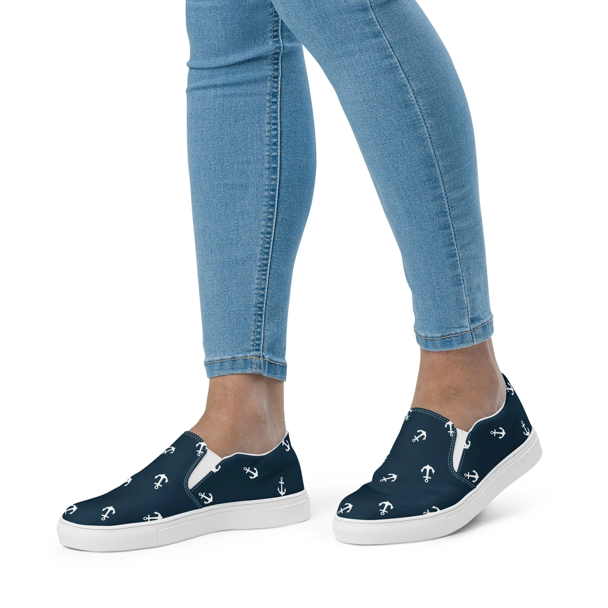 Blue Nautical Themed Women’s slip-on canvas shoes