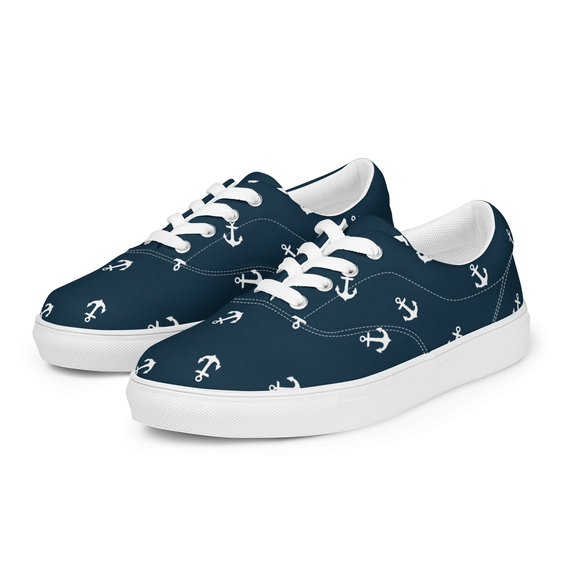 Blue With Nautical Anchors Women’s lace-up canvas shoes