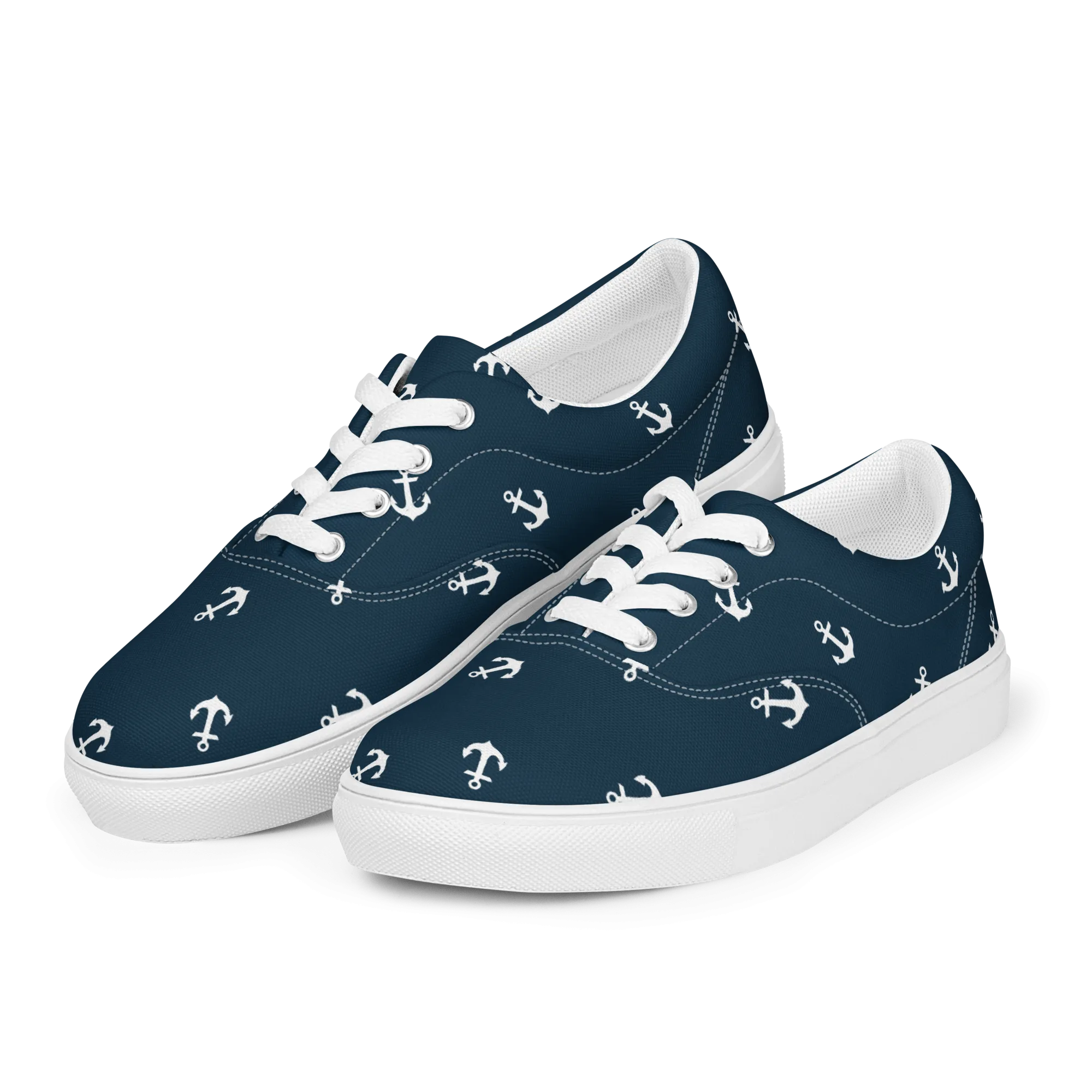 Blue With Nautical Anchors Women’s lace-up canvas shoes