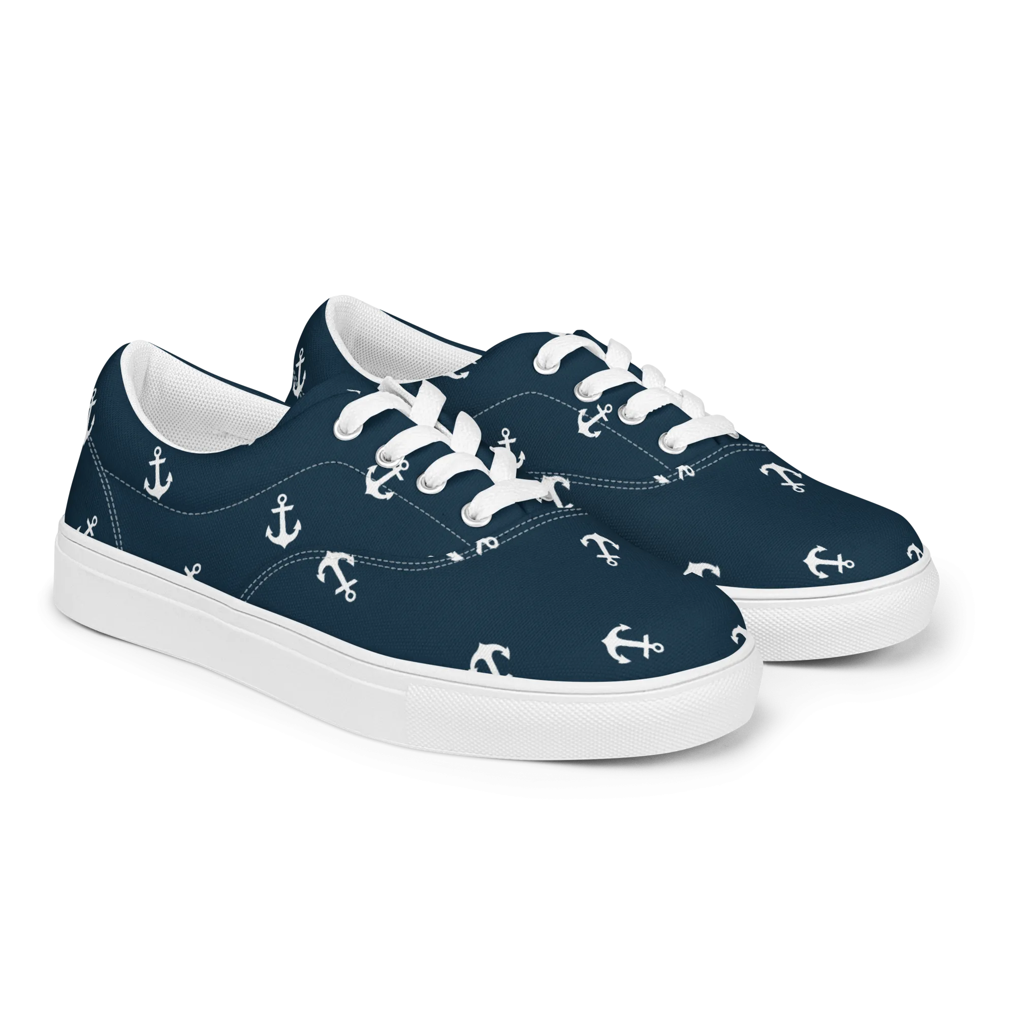 Blue With Nautical Anchors Women’s lace-up canvas shoes