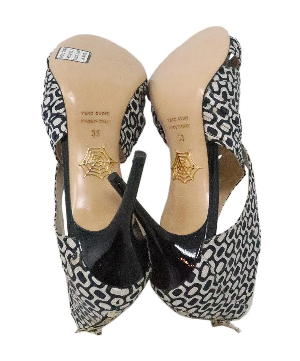 Charlotte Olympia Black & White Silk Heels sz 8