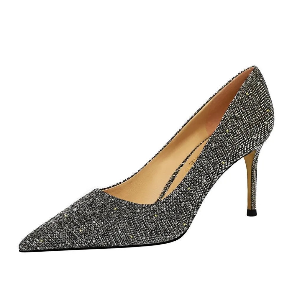 Chicvane Women's Glitter Pointed Toe High Heels Pump Shoes