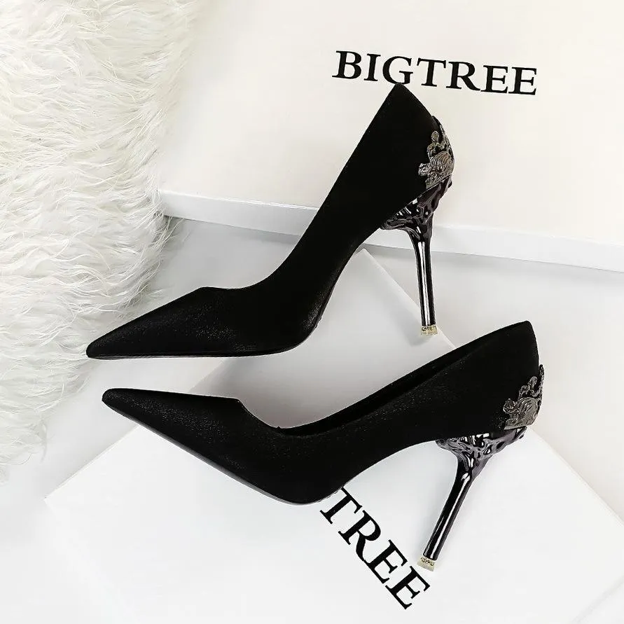 Chicvane Womens Satin Metal Stiletto Heels Pointed Toe Bridal Pumps