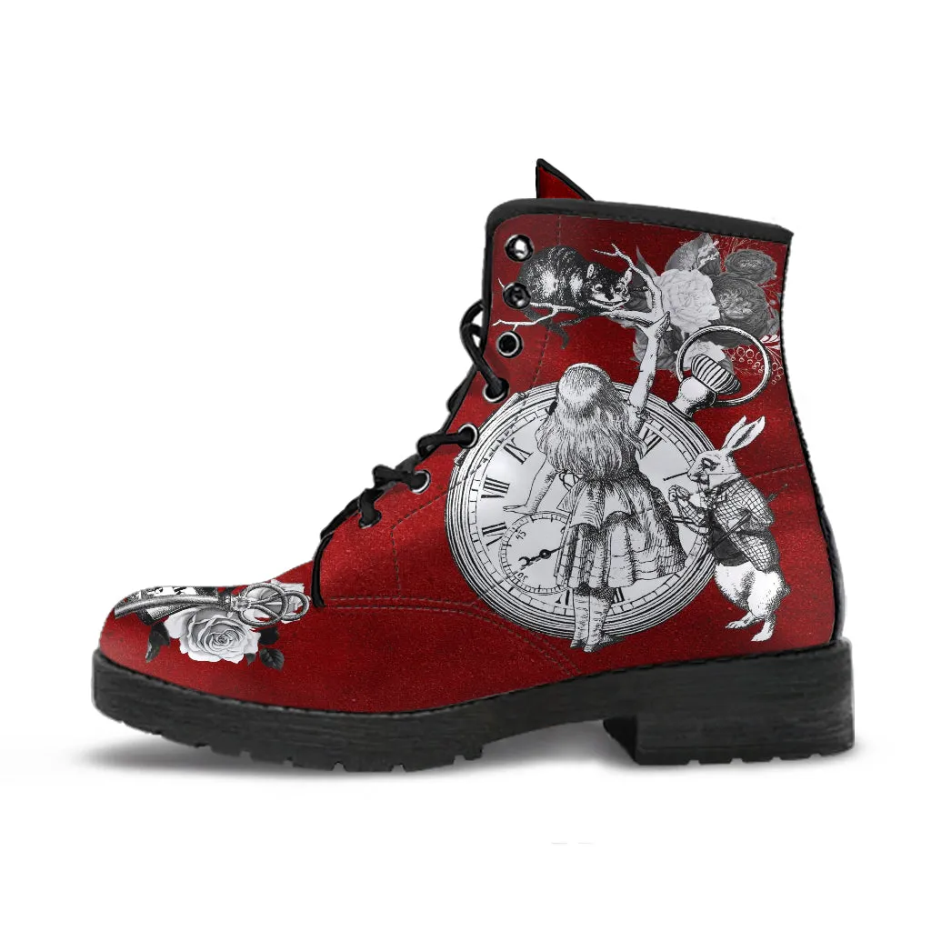 Combat Boots - Alice in Wonderland Gifts #61 Classic Series | Birthday Gifts, Gift Idea, Women's Boots, Custom Shoes, Vegan Shoes, Red Boots