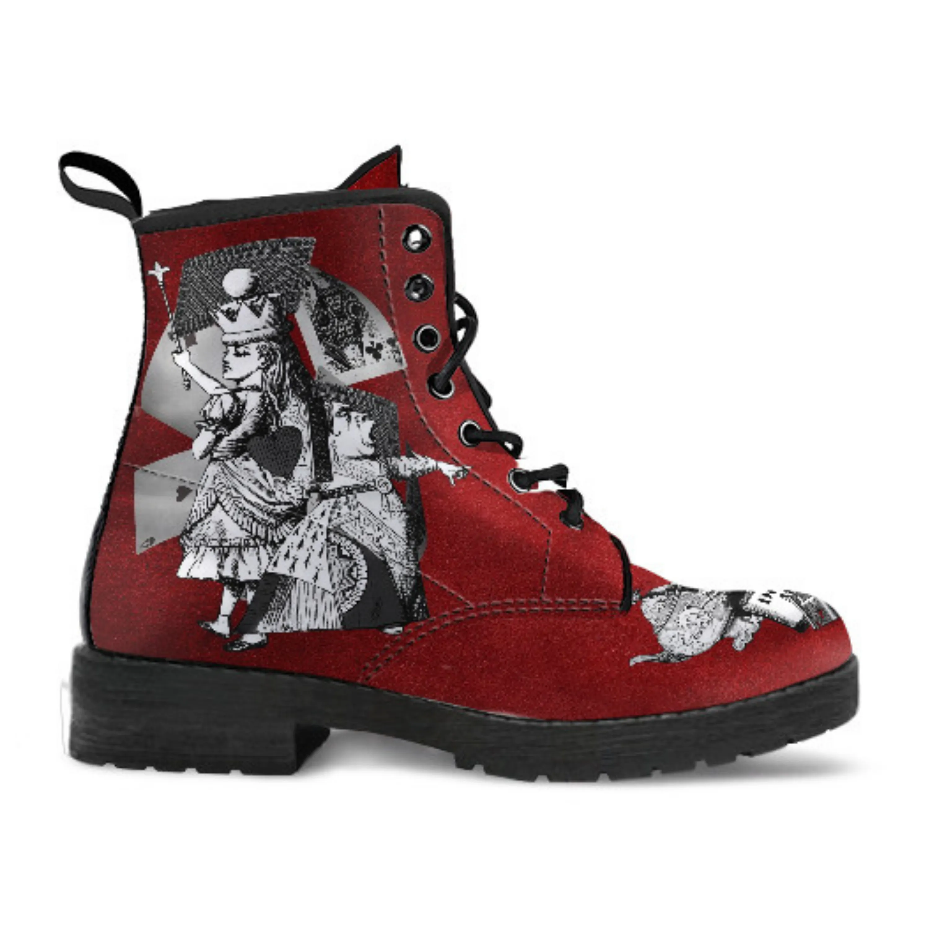 Combat Boots - Alice in Wonderland Gifts #61 Classic Series | Birthday Gifts, Gift Idea, Women's Boots, Custom Shoes, Vegan Shoes, Red Boots