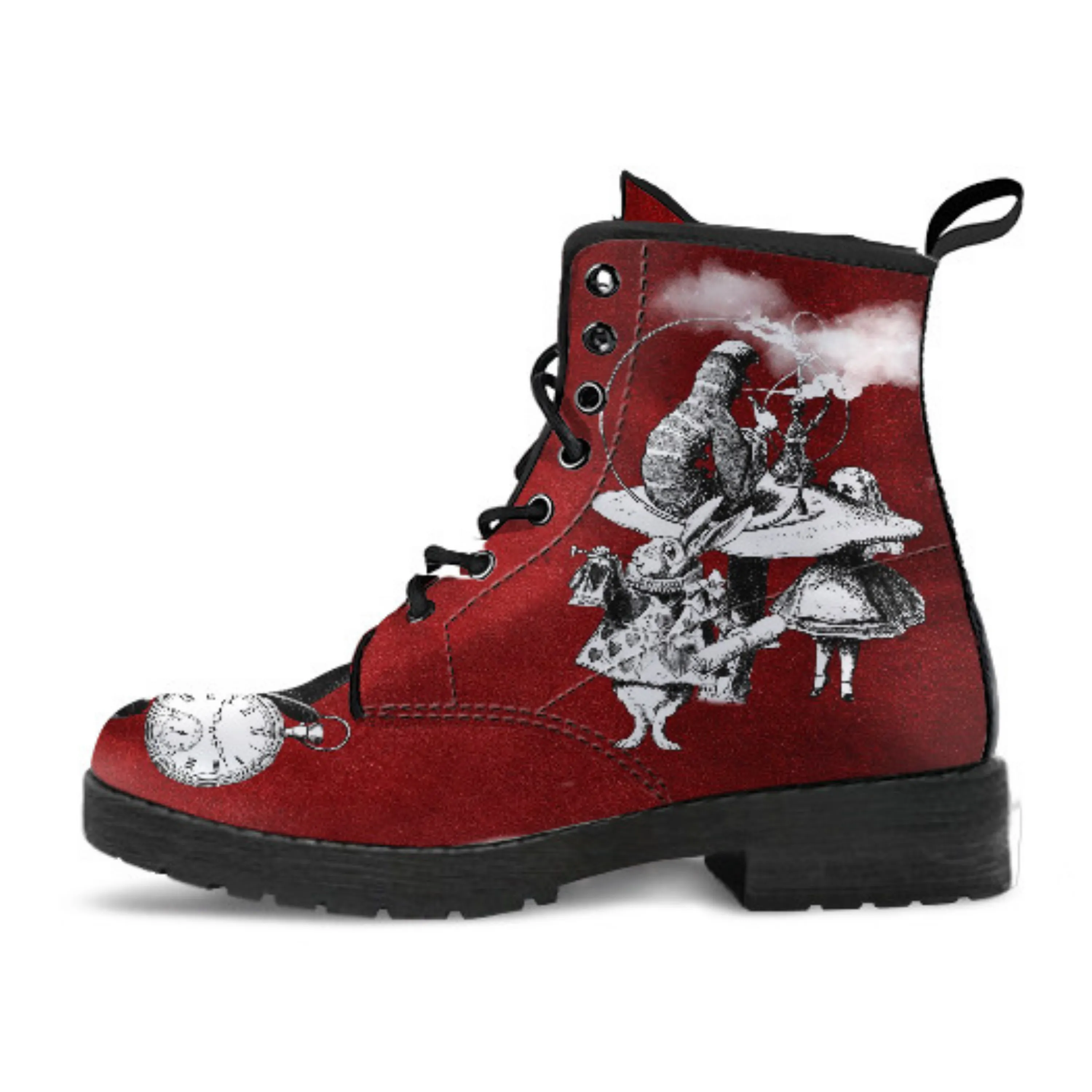 Combat Boots - Alice in Wonderland Gifts #61 Classic Series | Birthday Gifts, Gift Idea, Women's Boots, Custom Shoes, Vegan Shoes, Red Boots