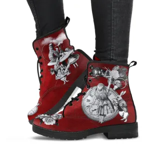 Combat Boots - Alice in Wonderland Gifts #61 Classic Series | Birthday Gifts, Gift Idea, Women's Boots, Custom Shoes, Vegan Shoes, Red Boots