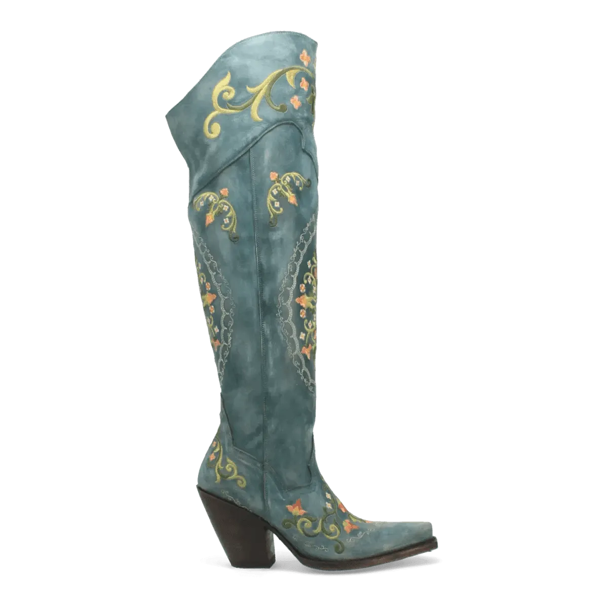 Dan Post Women's Flower Child Snip Toe Leather Tall Boots - Turquoise DP3271