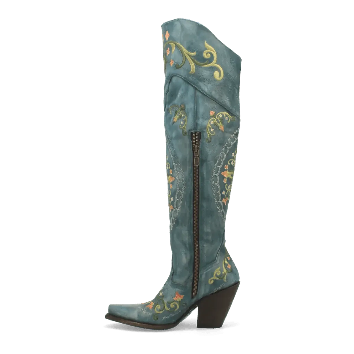 Dan Post Women's Flower Child Snip Toe Leather Tall Boots - Turquoise DP3271