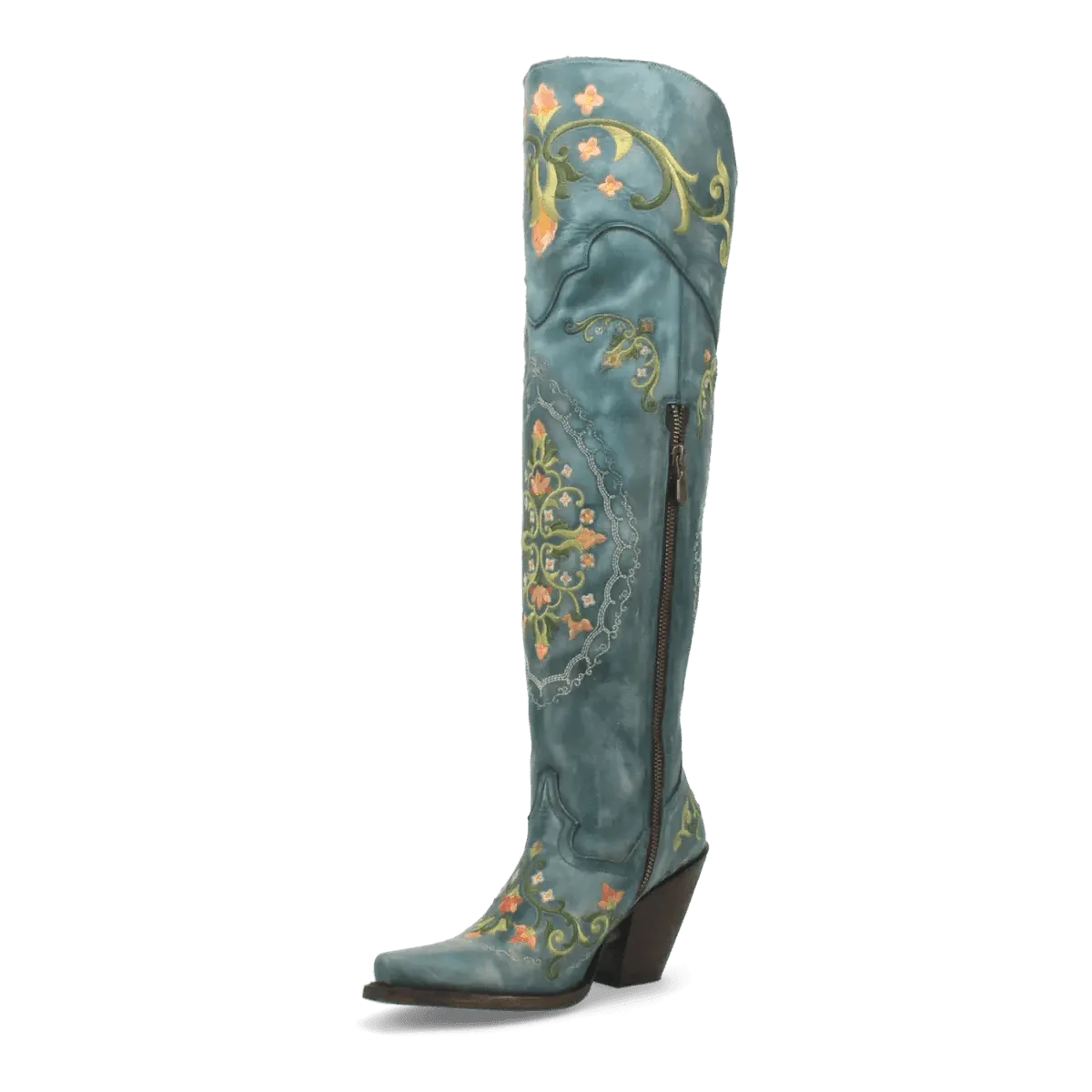 Dan Post Women's Flower Child Snip Toe Leather Tall Boots - Turquoise DP3271