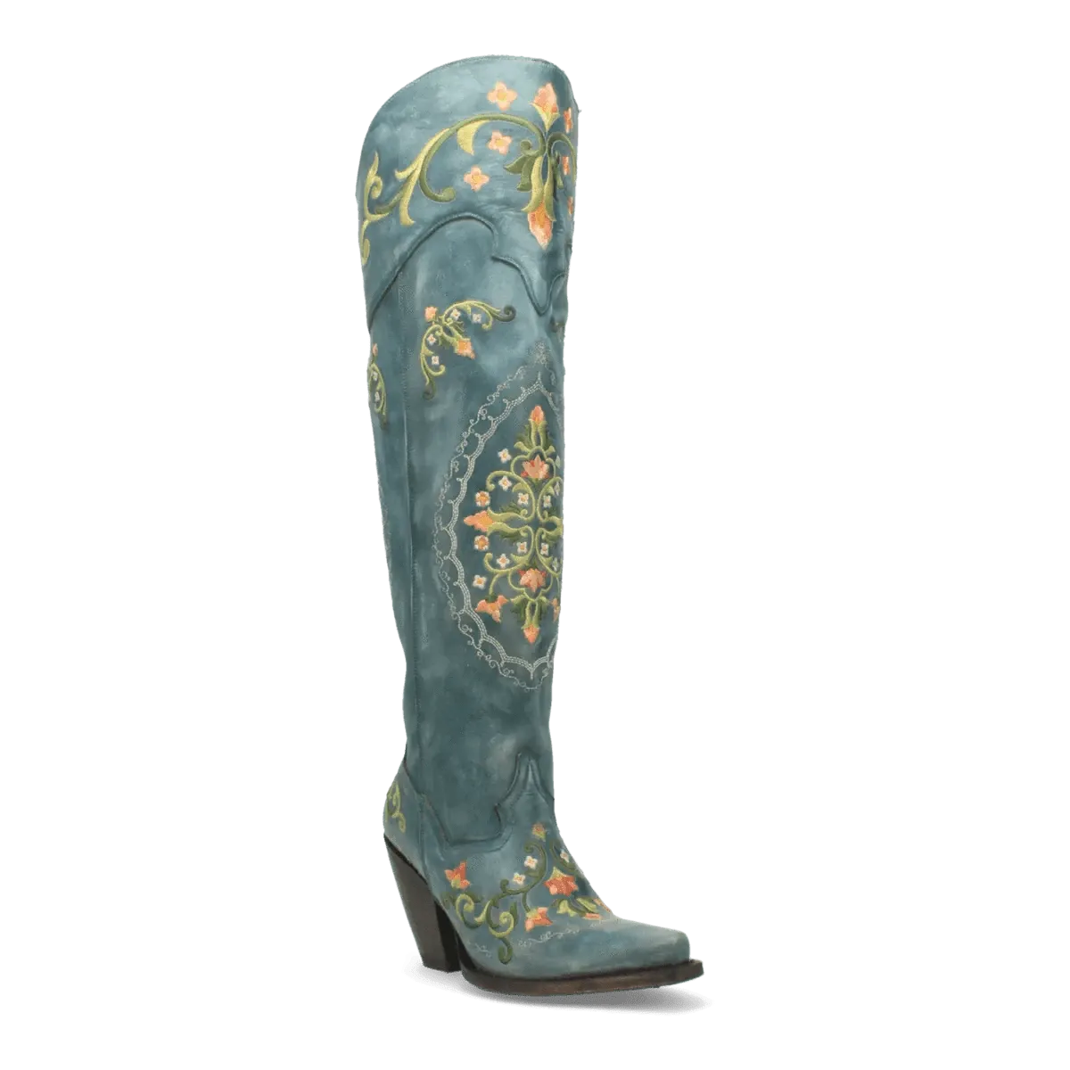 Dan Post Women's Flower Child Snip Toe Leather Tall Boots - Turquoise DP3271