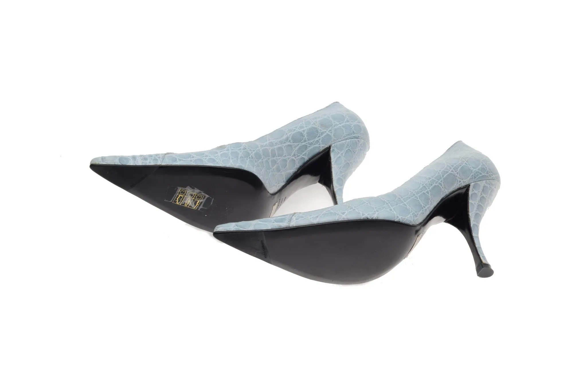 Dolce & Gabbana - Light Blue Crocodile Pointed Toe Heels - IT 39