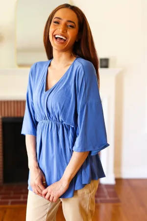 Haptics Easy To Love Blue Babydoll Dolman Modal V Neck Top Final Sale