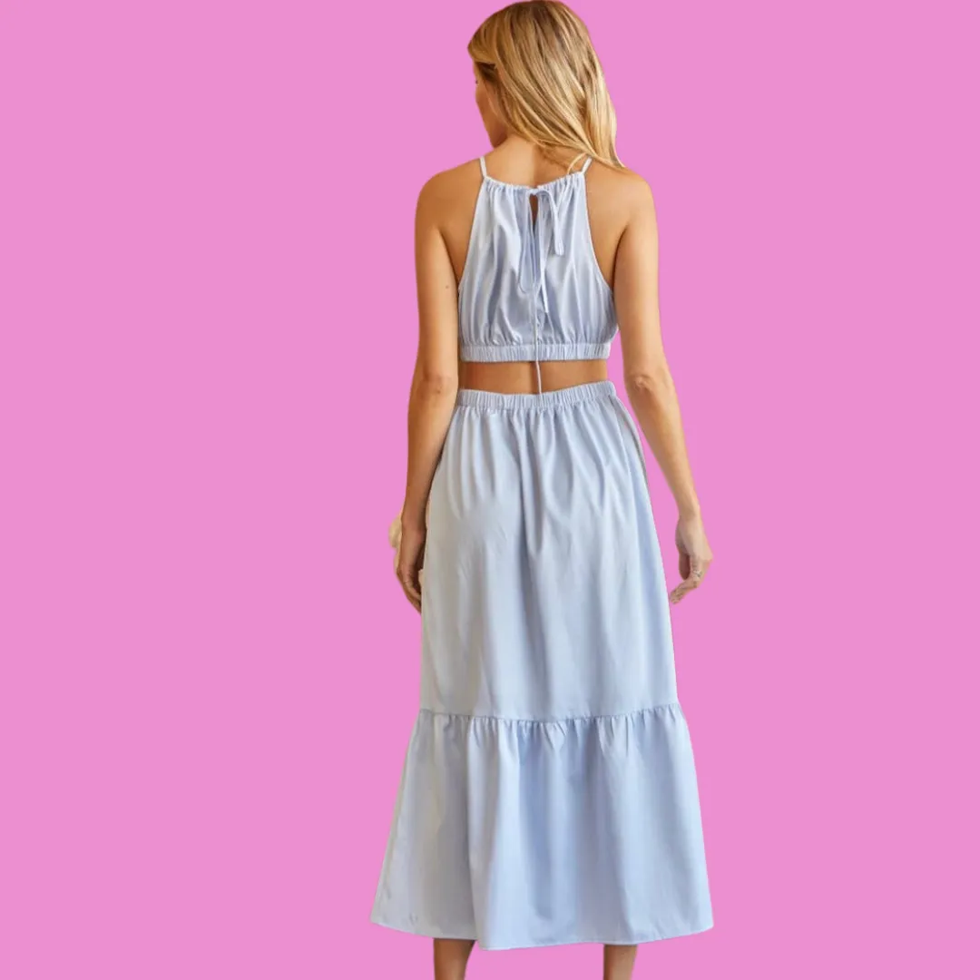 Light Blue Criss Cross Waist Maxi Dress