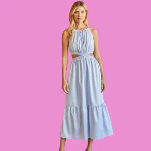 Light Blue Criss Cross Waist Maxi Dress