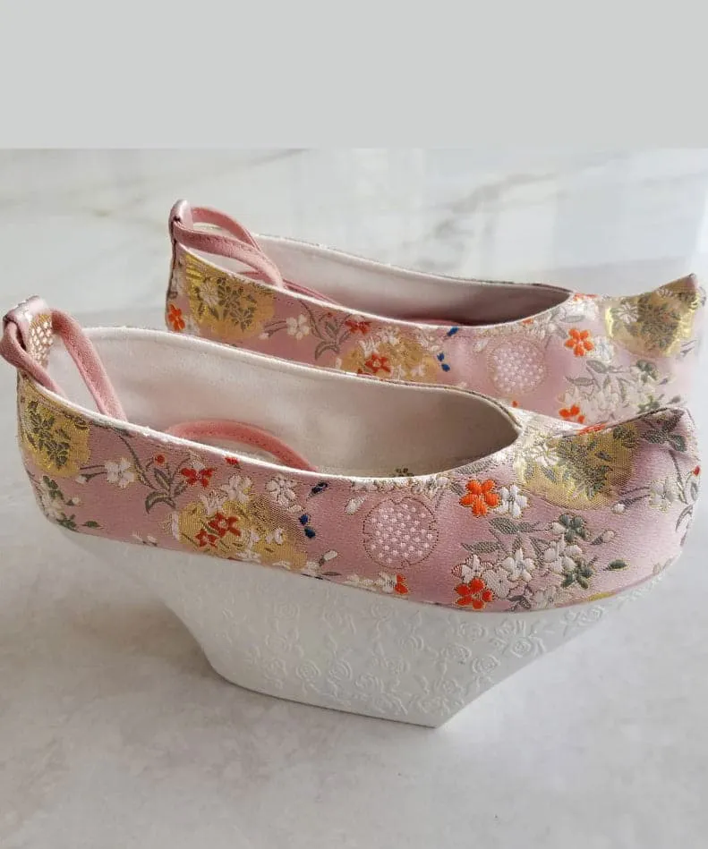 Light Green High Heels Platform Satin Fabric Embroideried Vintage Cross Strap High Heels