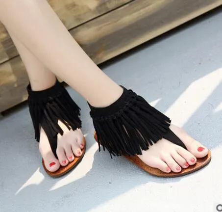 Luxury Studded Sandals – Fashion Women's Flip Flops with Low Heel, Tassel Summer Roman Shoes, Corrective Tassel Boots, New Style