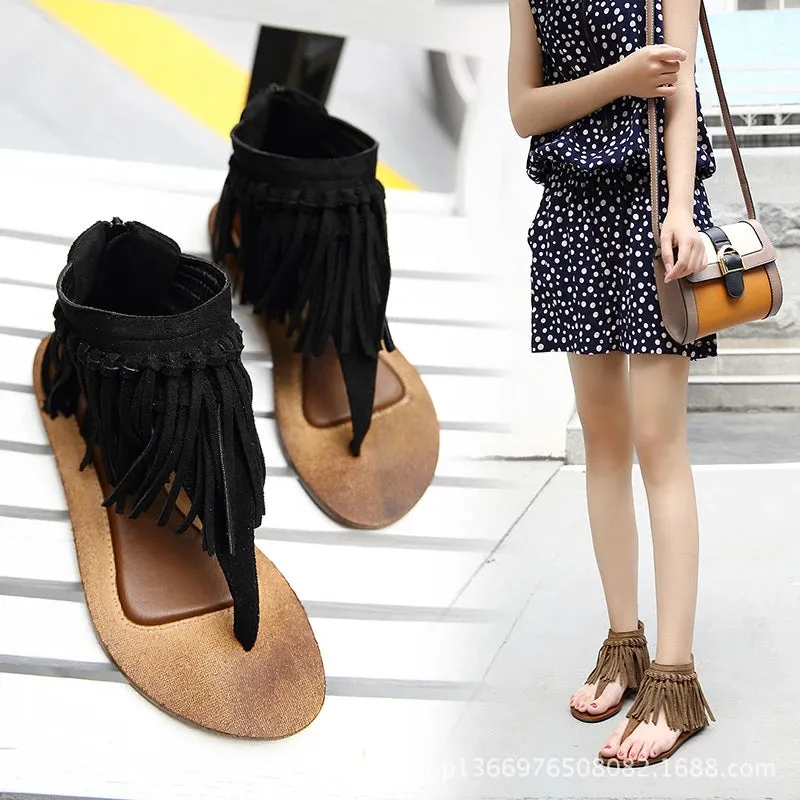 Luxury Studded Sandals – Fashion Women's Flip Flops with Low Heel, Tassel Summer Roman Shoes, Corrective Tassel Boots, New Style