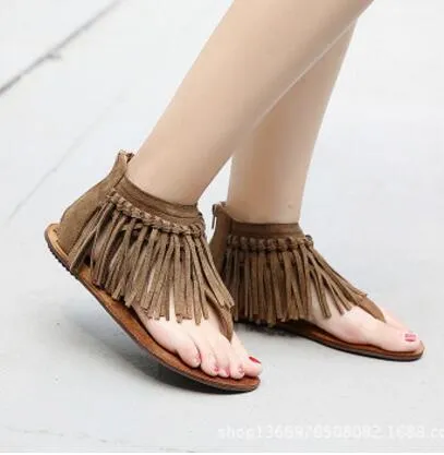 Luxury Studded Sandals – Fashion Women's Flip Flops with Low Heel, Tassel Summer Roman Shoes, Corrective Tassel Boots, New Style