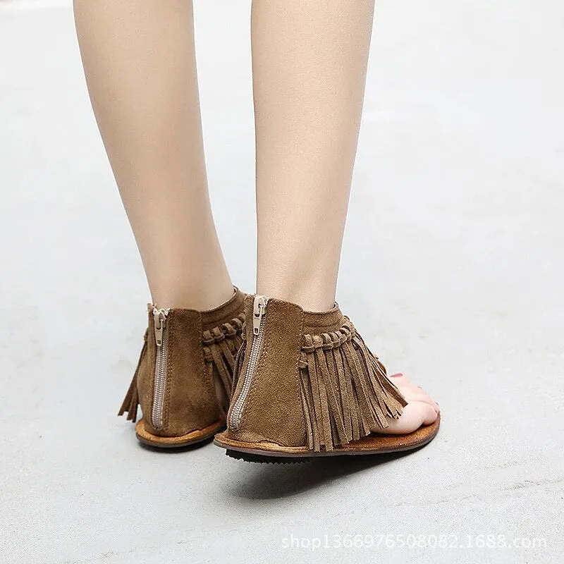 Luxury Studded Sandals – Fashion Women's Flip Flops with Low Heel, Tassel Summer Roman Shoes, Corrective Tassel Boots, New Style