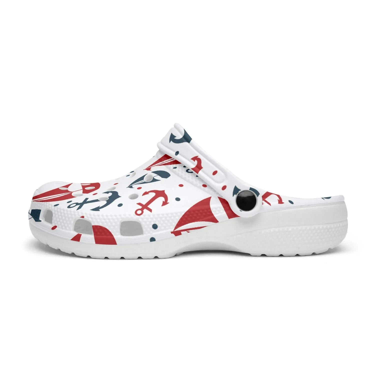 Nautical Theme All Over Printed Clogs, Sailboats and Anchors Print Clogs