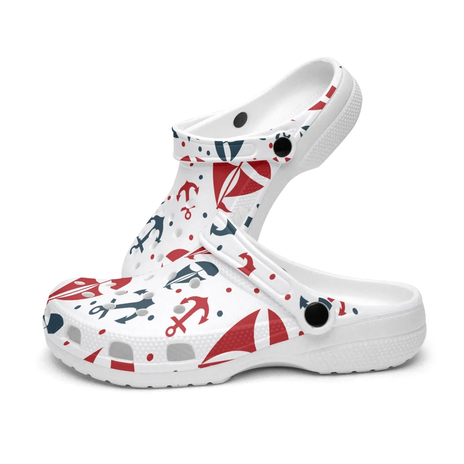 Nautical Theme All Over Printed Clogs, Sailboats and Anchors Print Clogs