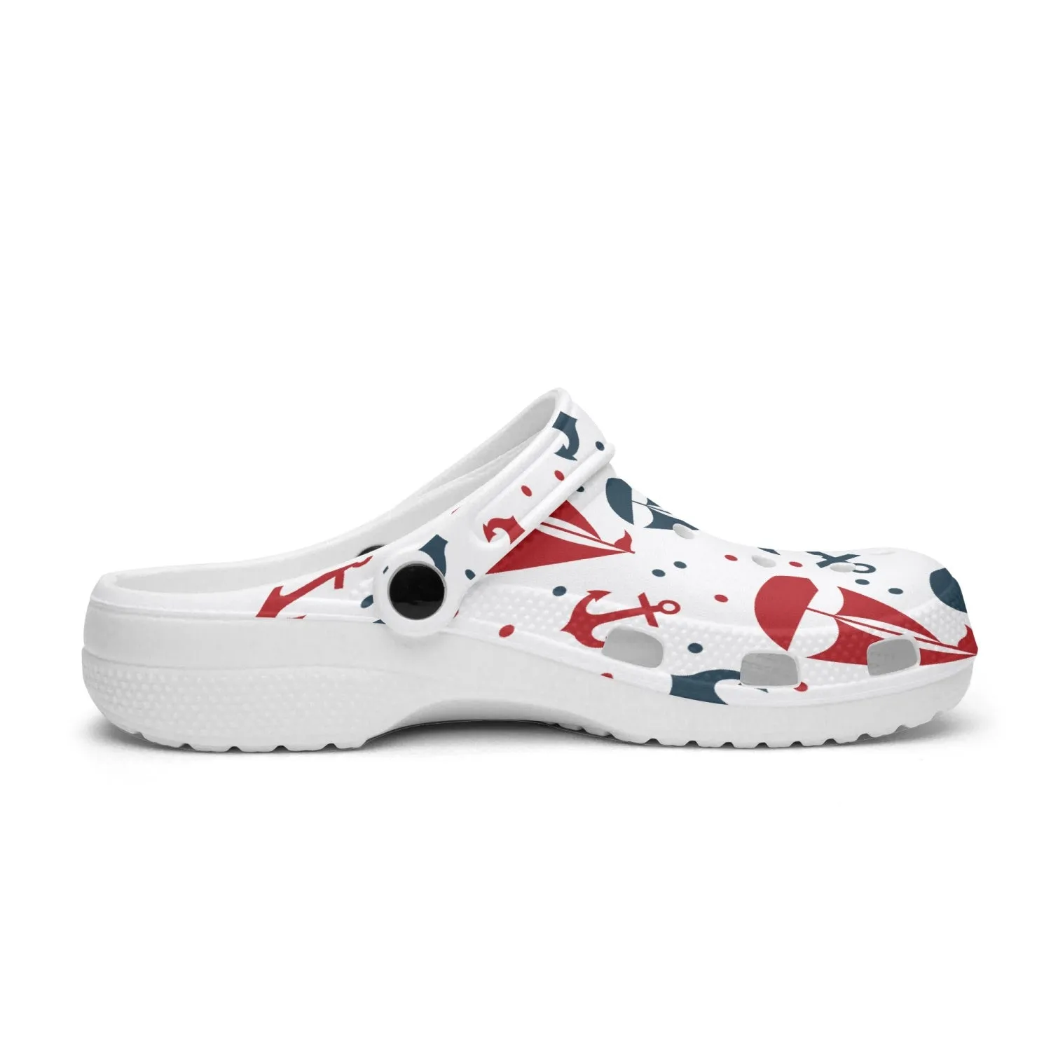 Nautical Theme All Over Printed Clogs, Sailboats and Anchors Print Clogs