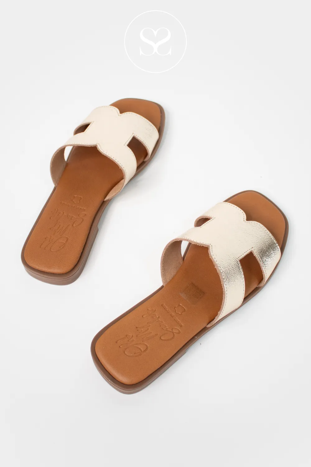 OH MY SANDALS 5580 GOLD LEATHER SLIP-ON SANDALS