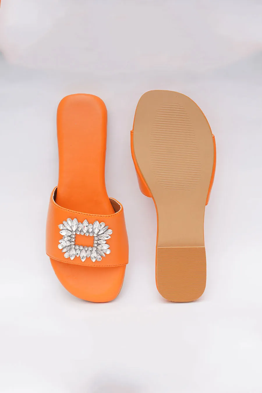 Orange Brooch Embroidered Flats