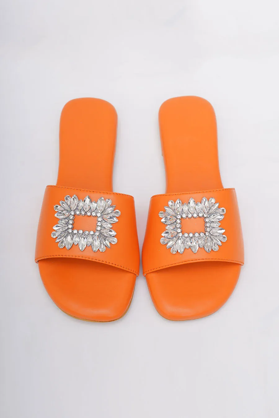 Orange Brooch Embroidered Flats
