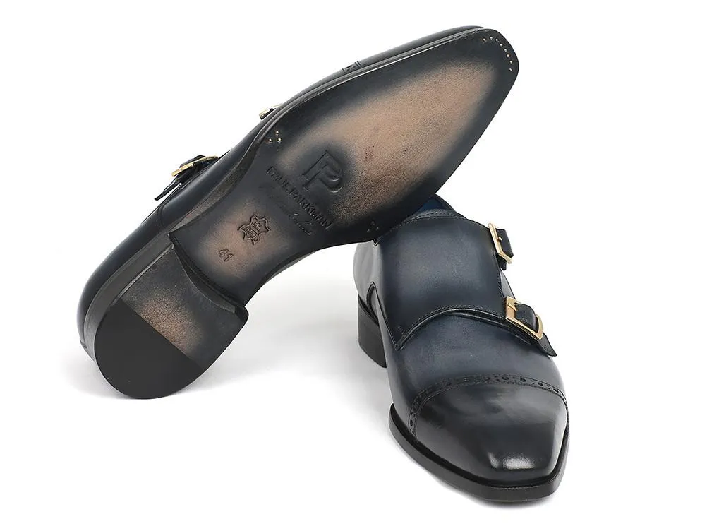 Paul Parkman Captoe Double Monkstraps Navy Shoes (ID#045NVY62)