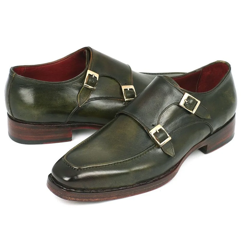 Paul Parkman Men's Double Monkstrap Goodyear Welted Shoes Green (ID#061-GREEN)