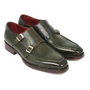 Paul Parkman Men's Double Monkstrap Goodyear Welted Shoes Green (ID#061-GREEN)