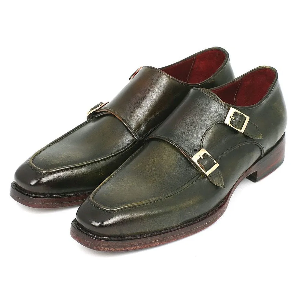 Paul Parkman Men's Double Monkstrap Goodyear Welted Shoes Green (ID#061-GREEN)