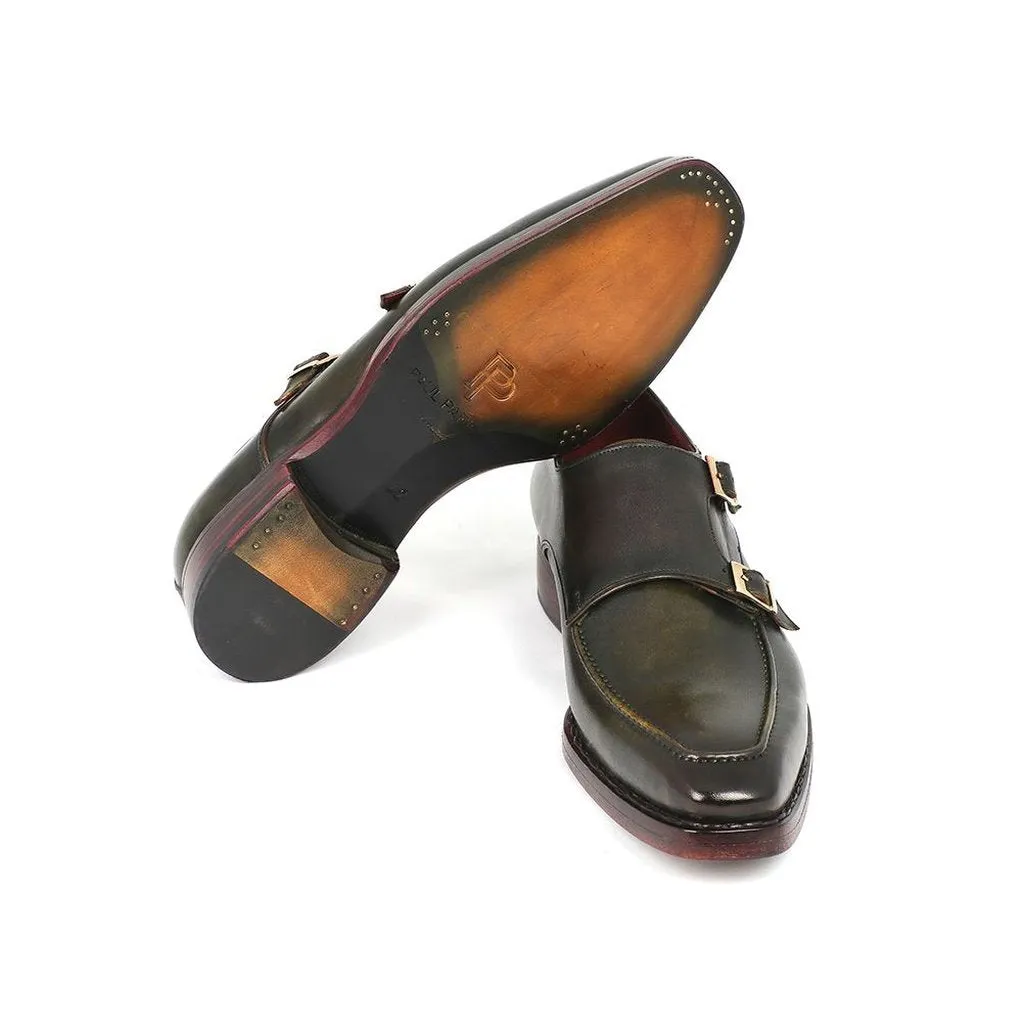 Paul Parkman Men's Double Monkstrap Goodyear Welted Shoes Green (ID#061-GREEN)