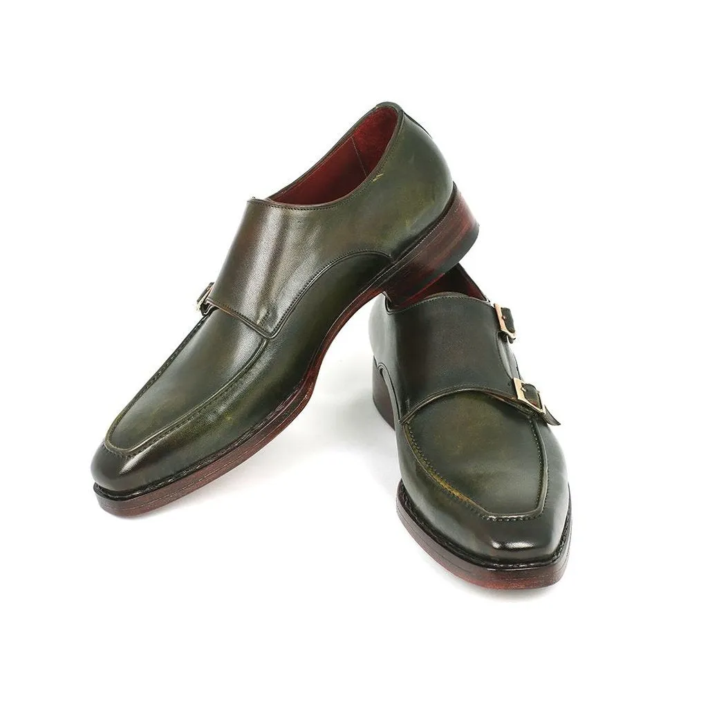Paul Parkman Men's Double Monkstrap Goodyear Welted Shoes Green (ID#061-GREEN)