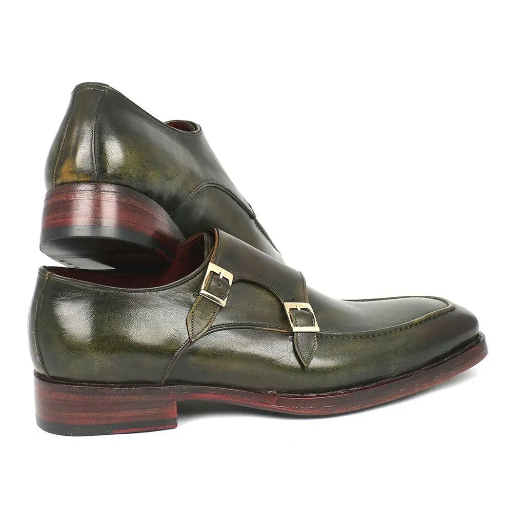 Paul Parkman Men's Double Monkstrap Goodyear Welted Shoes Green (ID#061-GREEN)