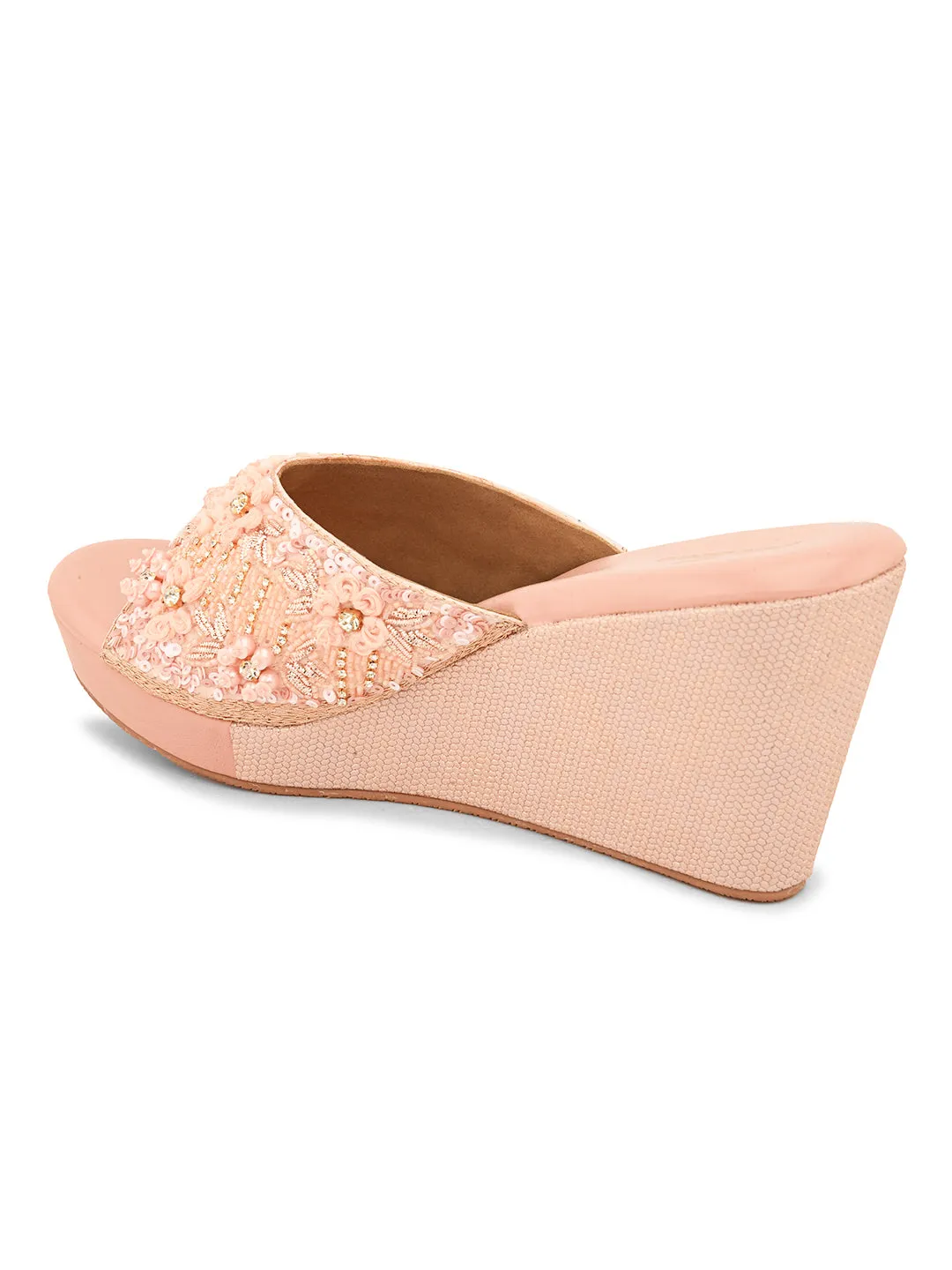 Pelle Albero Women's Rose Gold Synthetic Leather Slip-On Wedge Heel Sandal