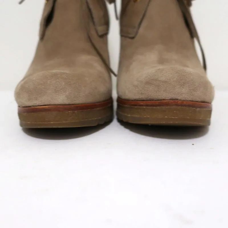 Prada Sport Desert Boots Beige Suede Size 38 High Heel Lace-Up Ankle Boots