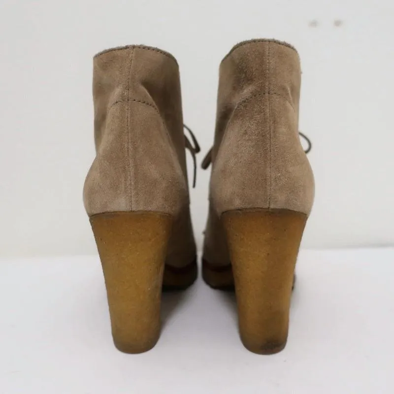 Prada Sport Desert Boots Beige Suede Size 38 High Heel Lace-Up Ankle Boots